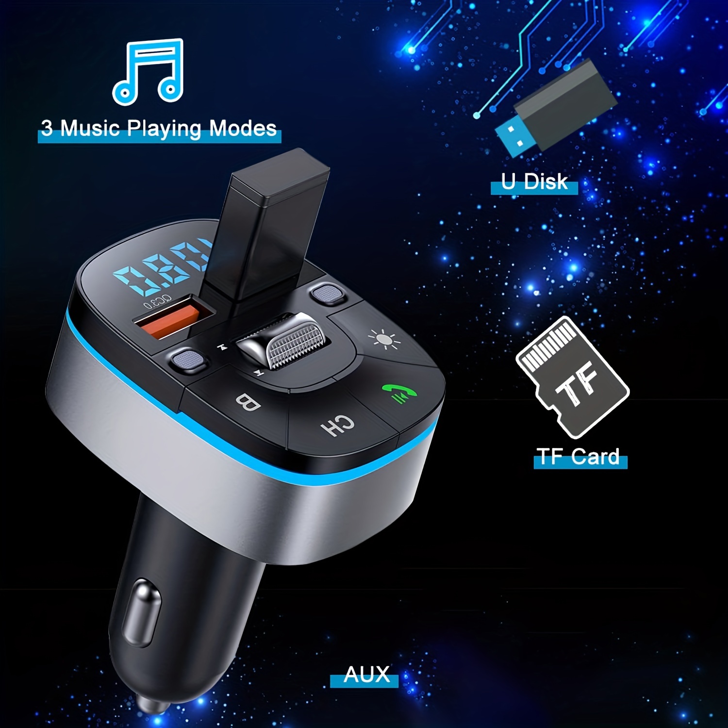 Bluetooth 5.0 FM Трансмитер за Кола – PD 18W Type-C и USB Зареждане - Image 8