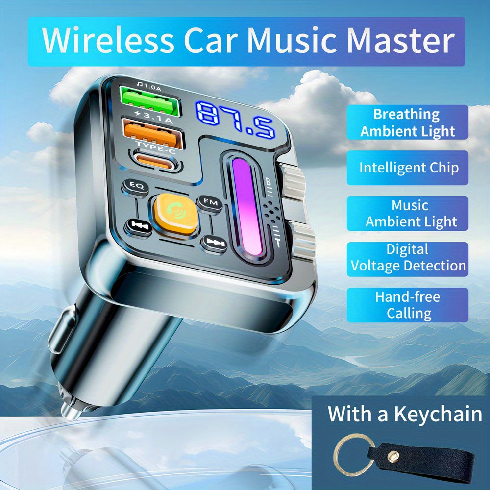 FM Трансмитер за Кола с Bluetooth – Type-C и Двоен USB Бързо Зареждане - Image 4