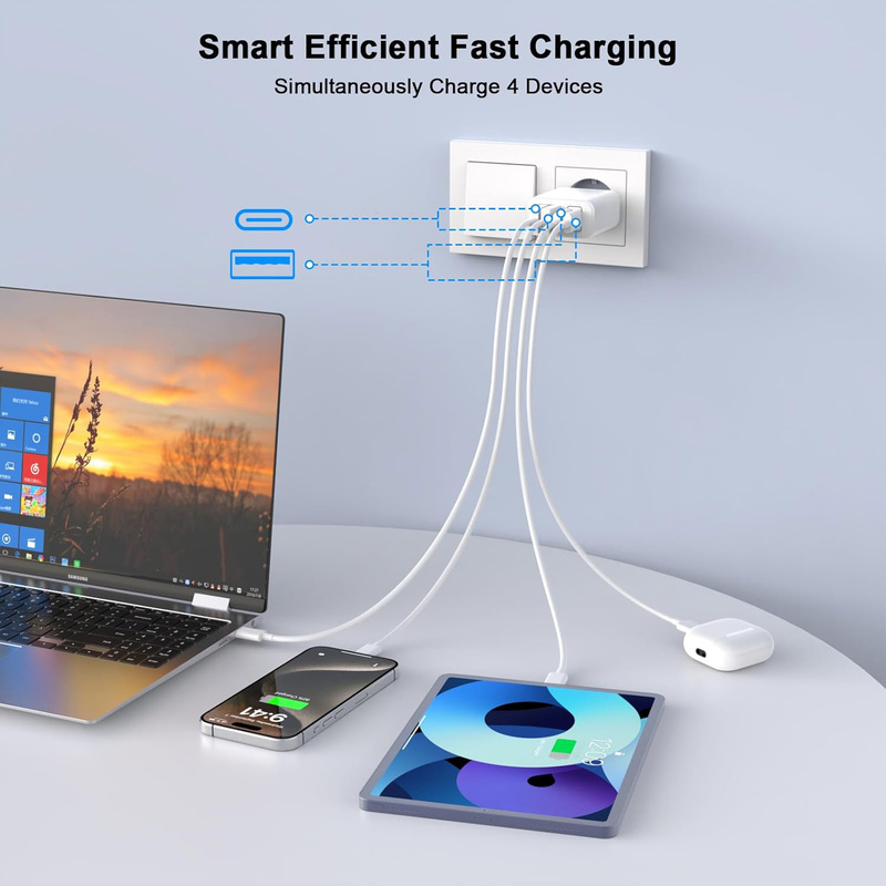 Универсален 4‑портов заряден адаптер – USB A+C, компактен дизайн, подходящ за телефони и таблети - Image 4