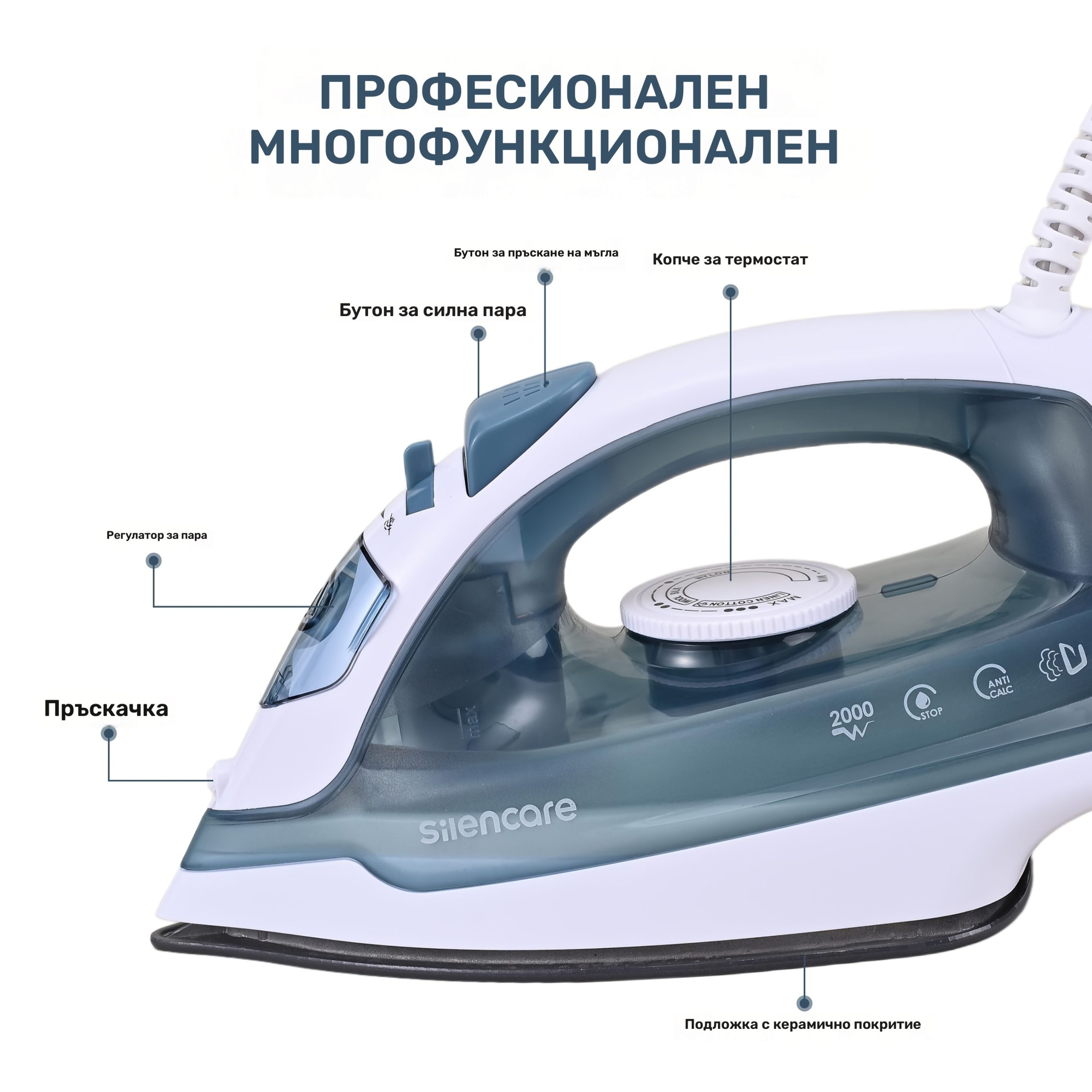 Ръчна Парна Ютия 2000W – Многофункционално Пръскане с Вода и Нелепящо Дъно