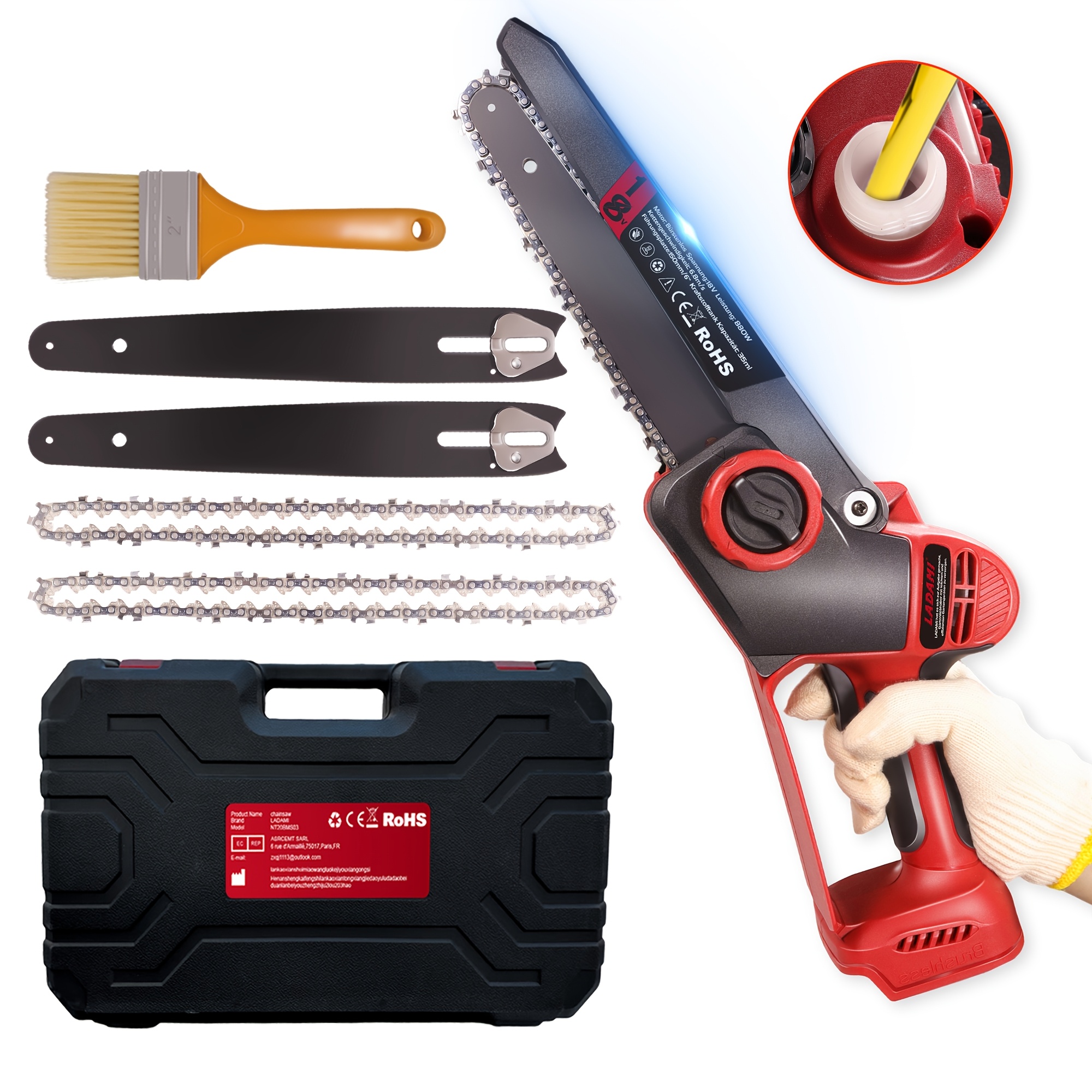 LADAMI Акумулаторен верижен трион 8" – Автоматично смазване, съвместим с Makita, Bosch, Einhell - Image 2