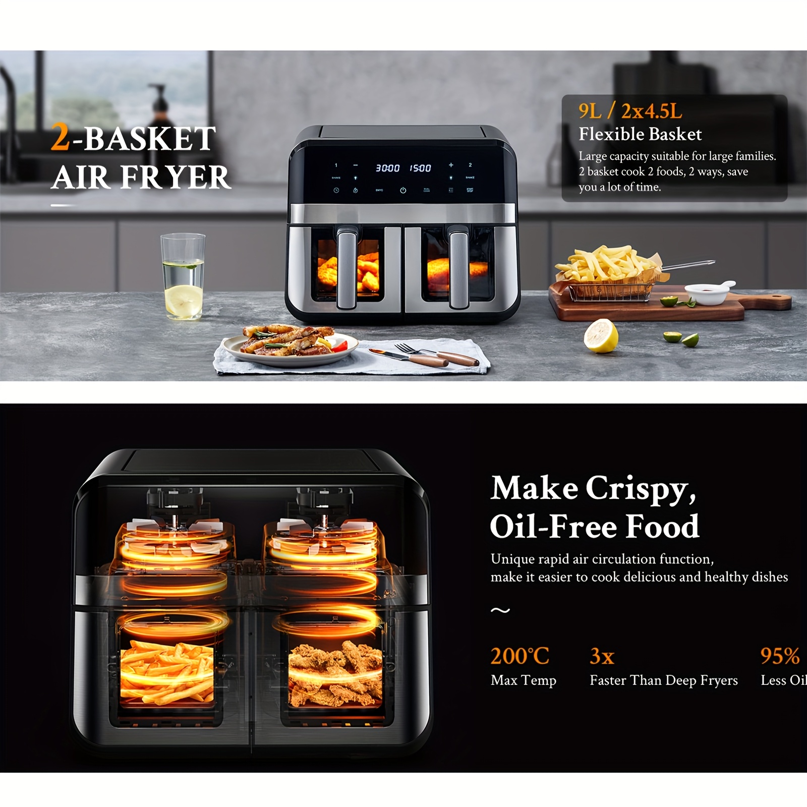 Двоен Air Fryer 9L – въздушен фритюрник с 2 зони - Image 7