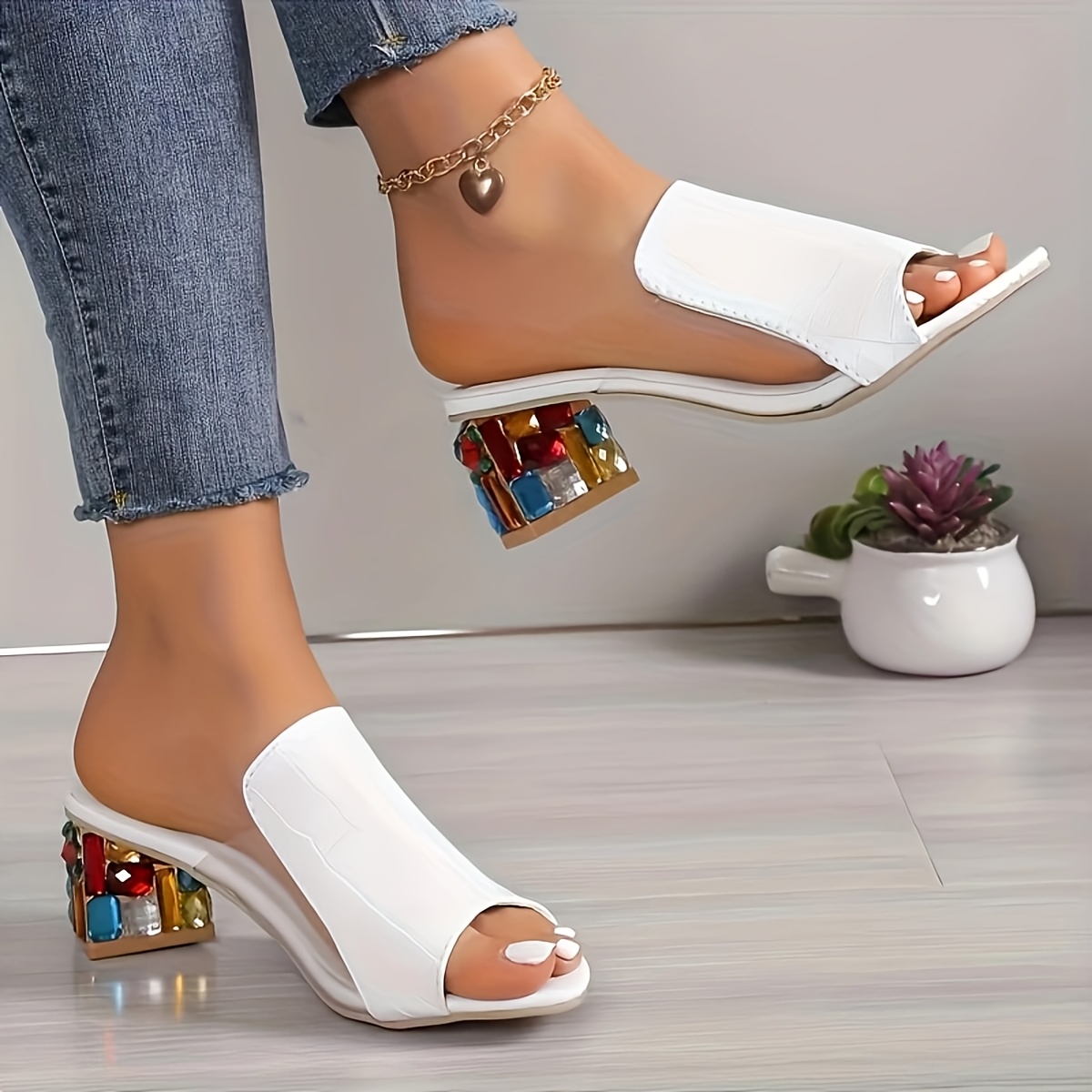 Модни дамски сандали slip-on – висок ток и стилна PU кожа - Image 7