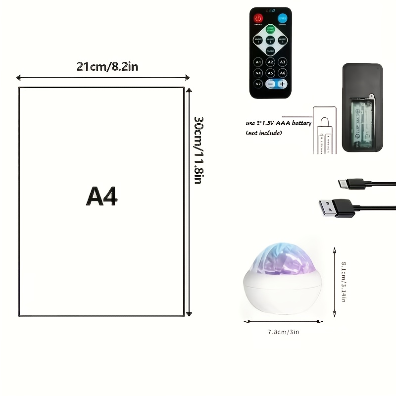 Aurora LED проектор YETHKE – многоцветна нощна лампа с дистанционно, 7 динамични режима, USB Plug‑and‑Play - Image 3