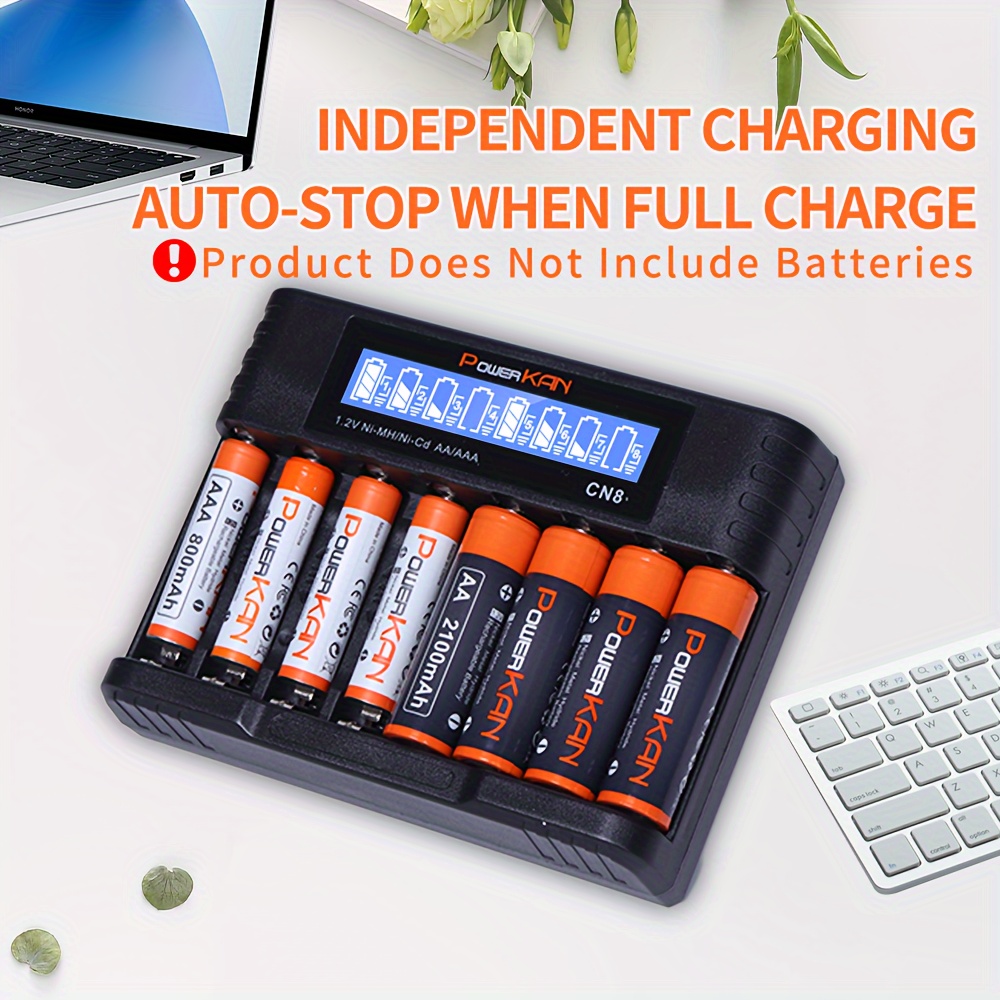 Powerkan смарт зарядно – 8 слота за AA/AAA батерии, интелигентно и бързо зареждане