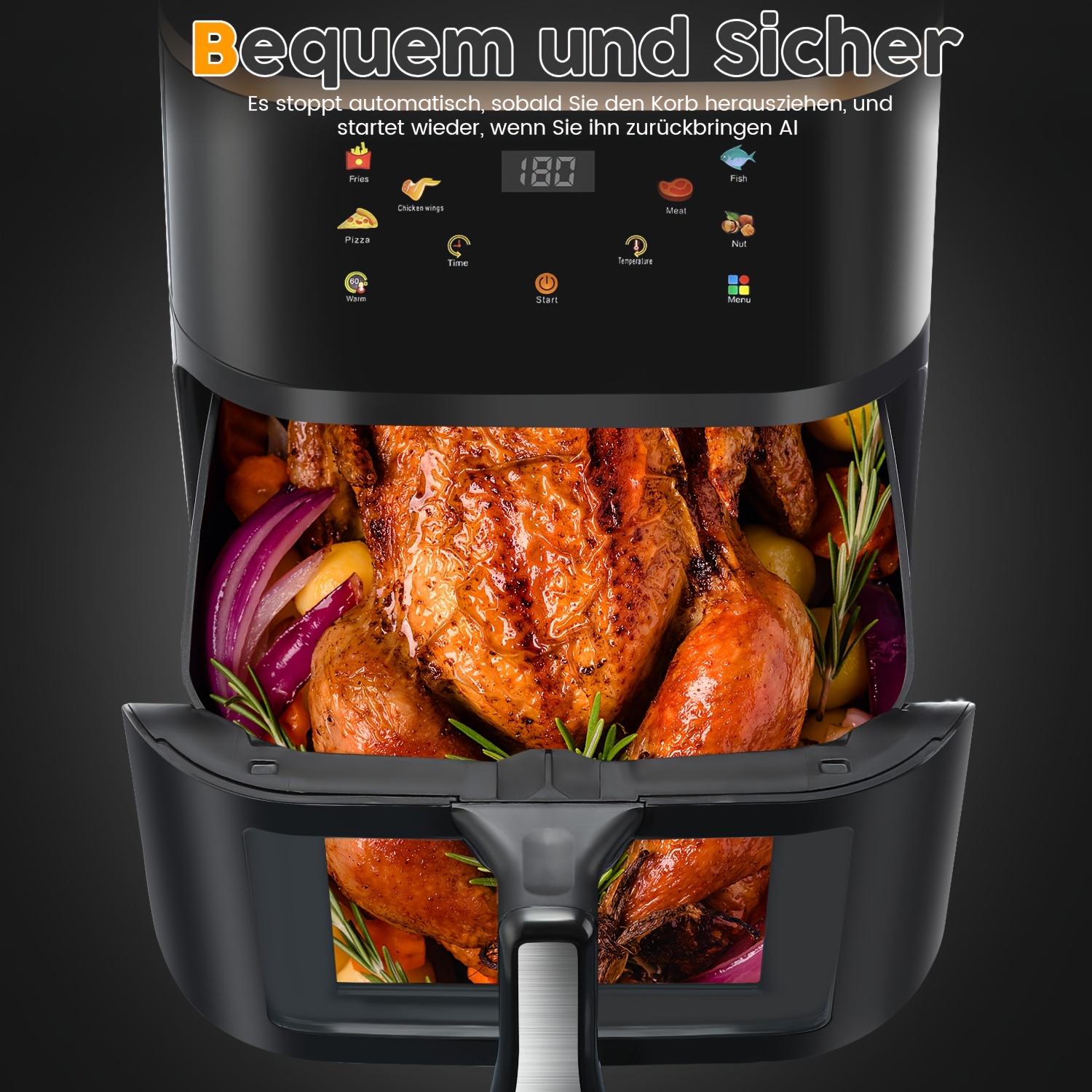 Модерен Air Fryer 9L Kehot - 1400W, Сензорен Панел, Антипригарно Покритие и 6 Програми - Image 3