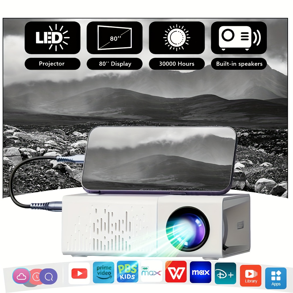 Преносим Мини Проектор 1080P – Вграден 720P, Съвместим с IOS, Android и Windows - Image 6