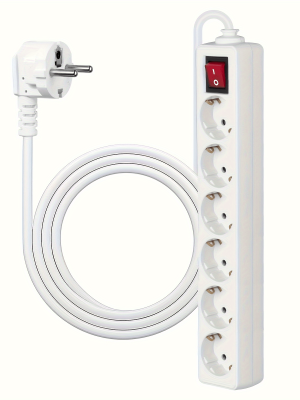 Европейска 6‑гнездова разклонителна лента – 250V/16A, с ключ и 55‑инчов кабел