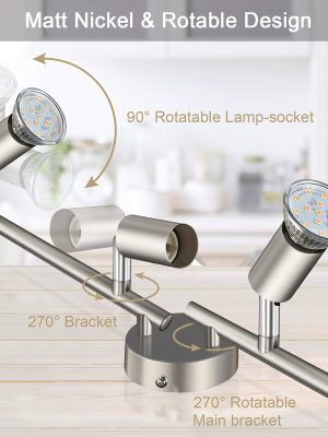 Въртяща се LED Плафон с 4 Прожектора – Ефект на Пламък, 330° Ротация за Модерни Кухни