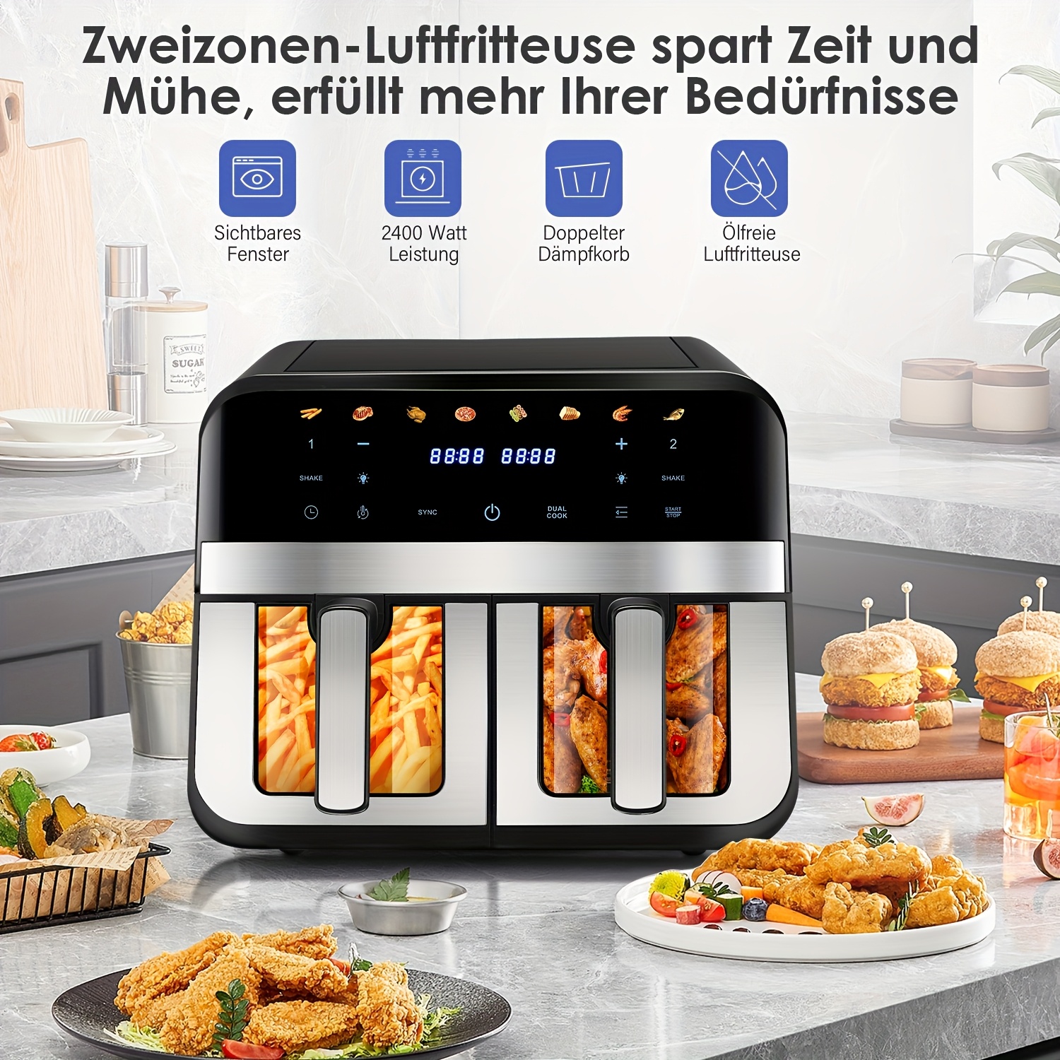 Air fryer 2x4.5L - двоен фритюрник с таймер и неръждаема стомана - Image 6