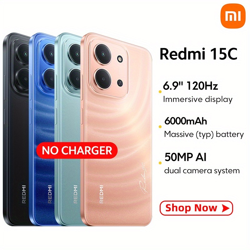 Redmi 15C Глобална версия - Mediatek Helio G81-Ultra, 6.9" дисплей 120Hz, 50MP + 8MP камери, 6000mAh батерия, 33W зареждане, без адаптер, Xiaomi HyperOS 2