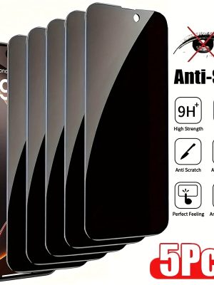 5 бр. Закалено Стъкло за iPhone – Пълно Покритие, Антишпионски и HD Яснота
