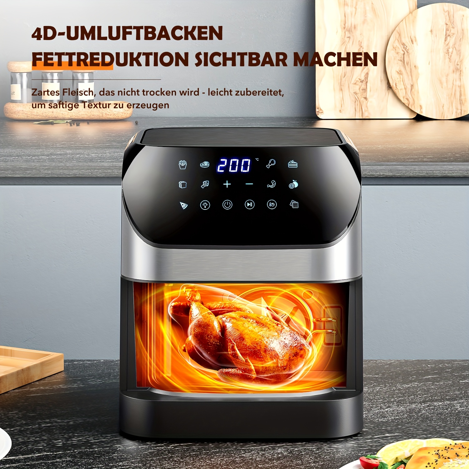 Еър фрайър 8 литра, 1500W, сензорно управление и прозорец за преглед - Image 2