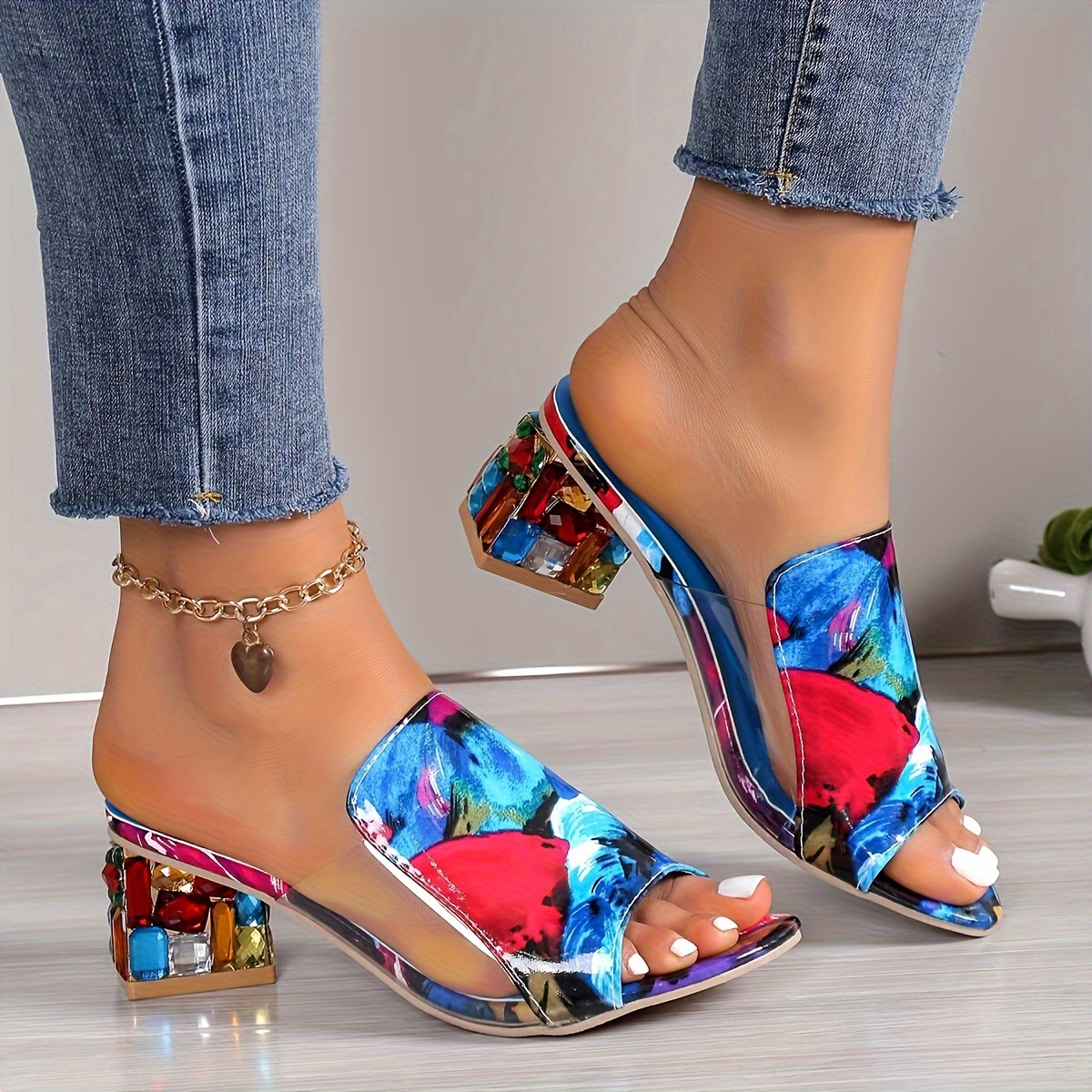 Модни дамски сандали slip-on – висок ток и стилна PU кожа - Image 2