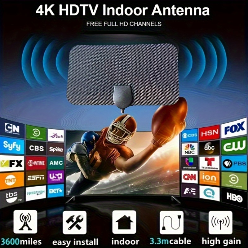 Вътрешна 4K HDTV антена 2024 – карбонов дизайн, безплатни канали, съвместима със стари и нови TV - Image 2