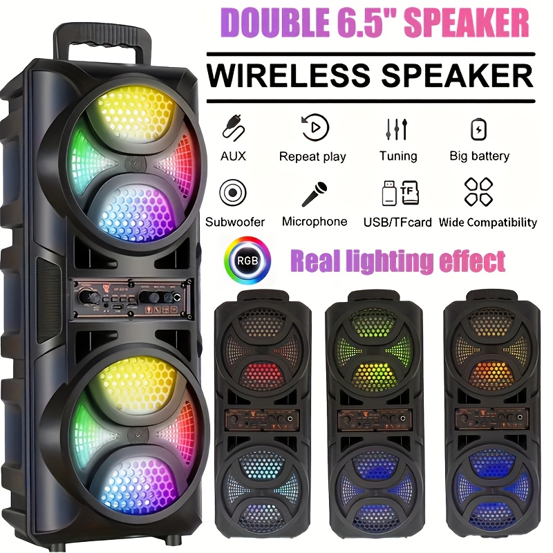 Безжичен парти говорител със скален дизайн – LED ефекти, микрофон, USB/TF/FM, за барбекю, Хелоуин и домашни събирания - Image 3