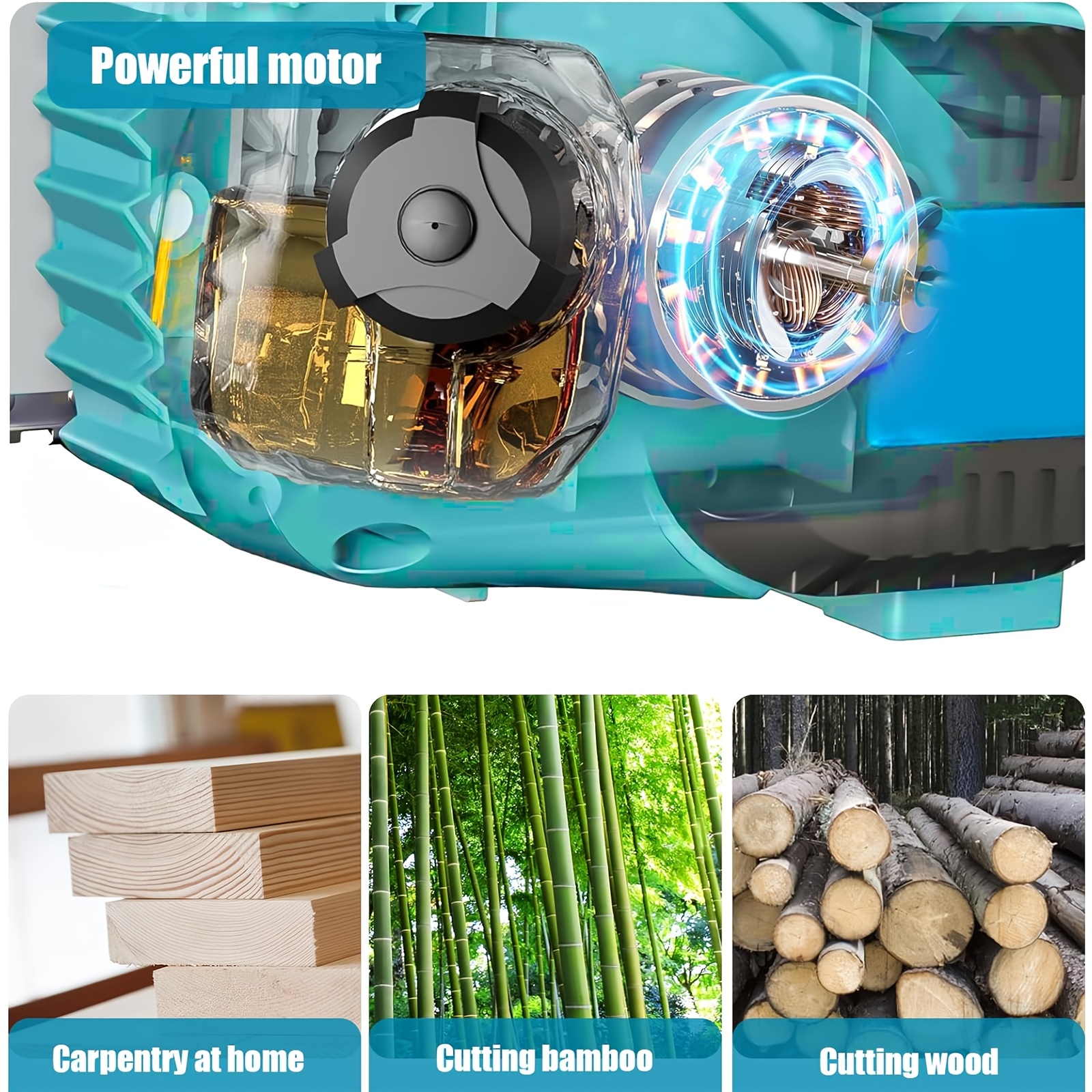 Безчетков верижен трион 18V – 30 см, съвместим с Makita, с 2x5000mAh батерии - Image 6