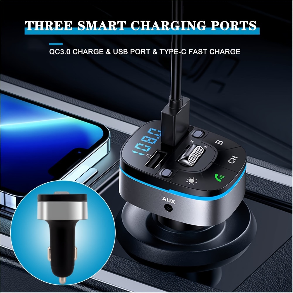 Bluetooth 5.0 FM Трансмитер за Кола – PD 18W Type-C и USB Зареждане - Image 6