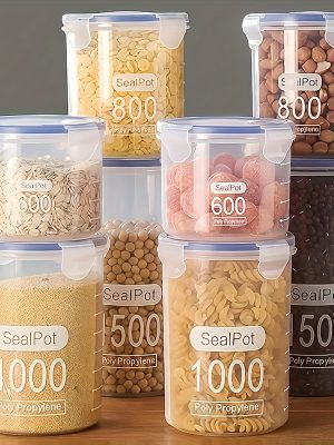 Комплект 6 х 1000 мл кухненски контейнери – херметични кутии за зърнени храни, ядки и снекове