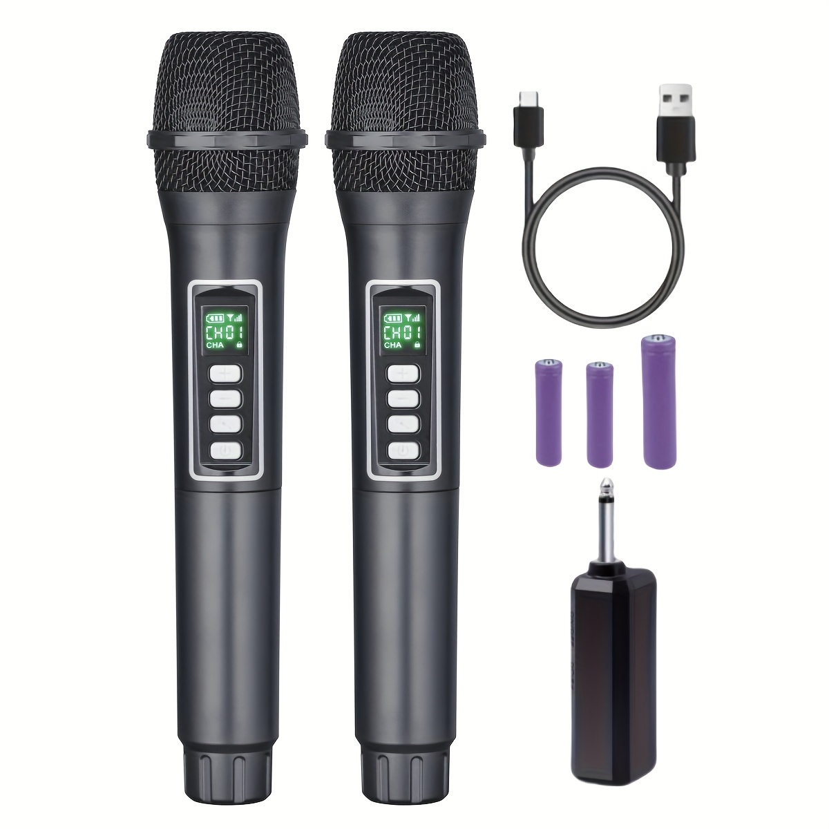 Черeн 2.4GHz безжичен микрофон – USB Type‑C зареждане, литиева батерия 18650, 6.35 мм жак - Image 8