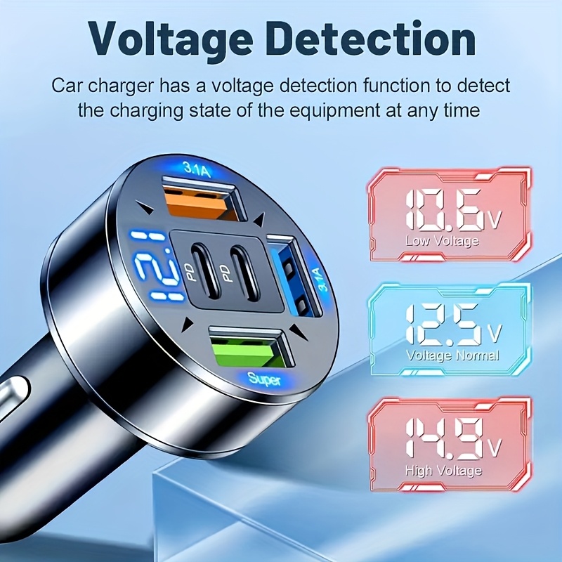 5-в-1 Мултифункционално Скрито Зарядно за Кола – 3 USB + 2 PD, Супер Бързо Зареждане - Image 8