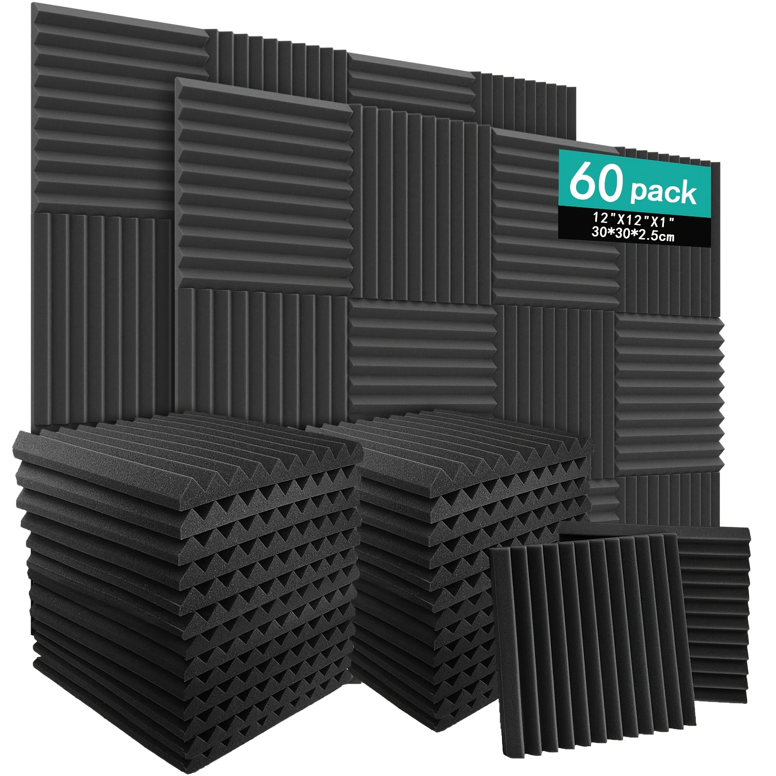 Комплект от 60 черни клиновидни акустични панели – 30×30×2.5 см, огнеупорна звукоизолираща пяна за дом и офис - Image 2