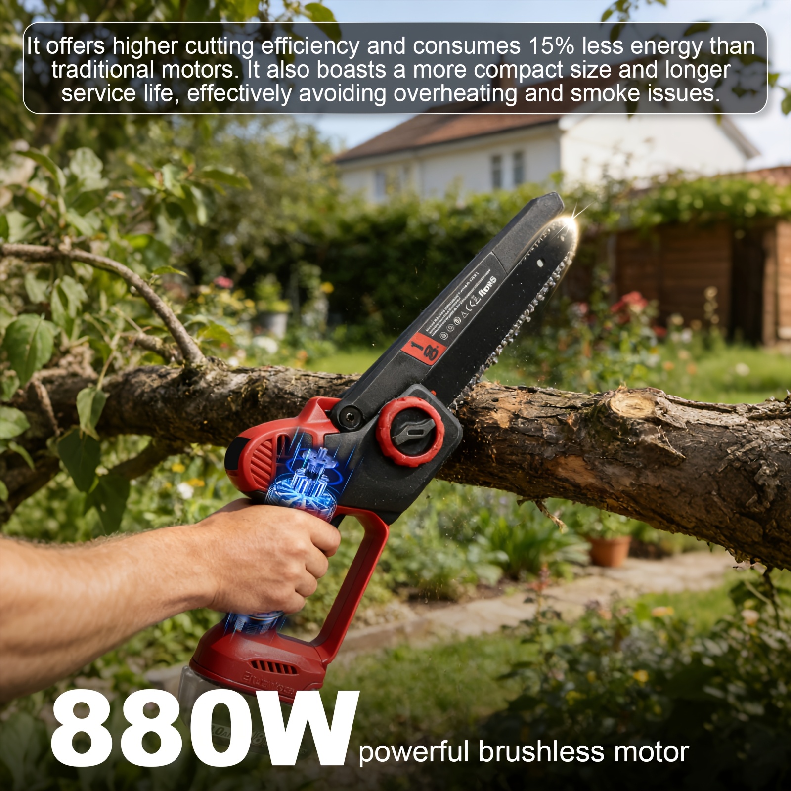 LADAMI Акумулаторен верижен трион 8" – Автоматично смазване, съвместим с Makita, Bosch, Einhell - Image 4