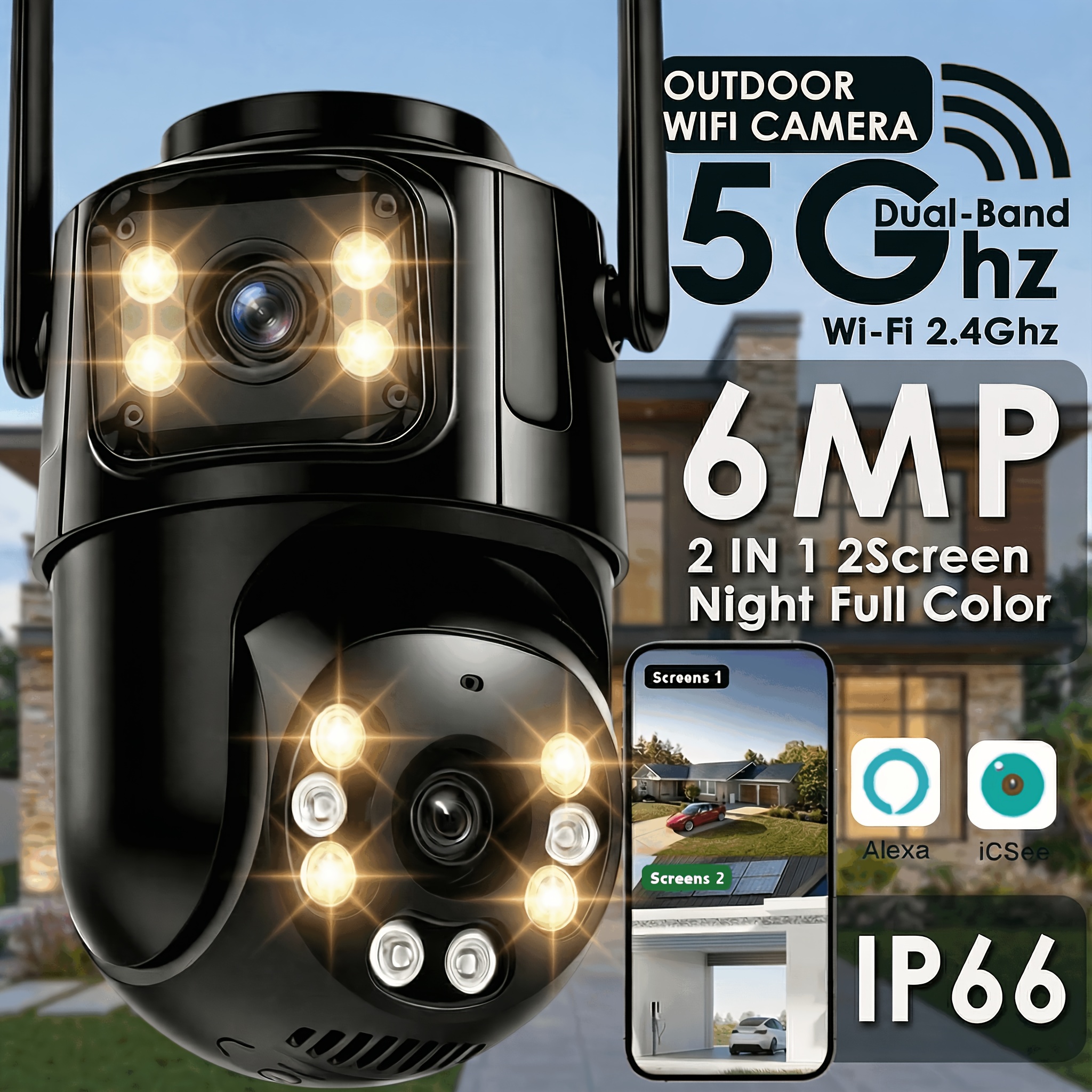 6MP Система за Домашна Сигурност - Безжична Външна Камера, 24/7 Запис, PZT 360° и Цветно Нощно Виждане