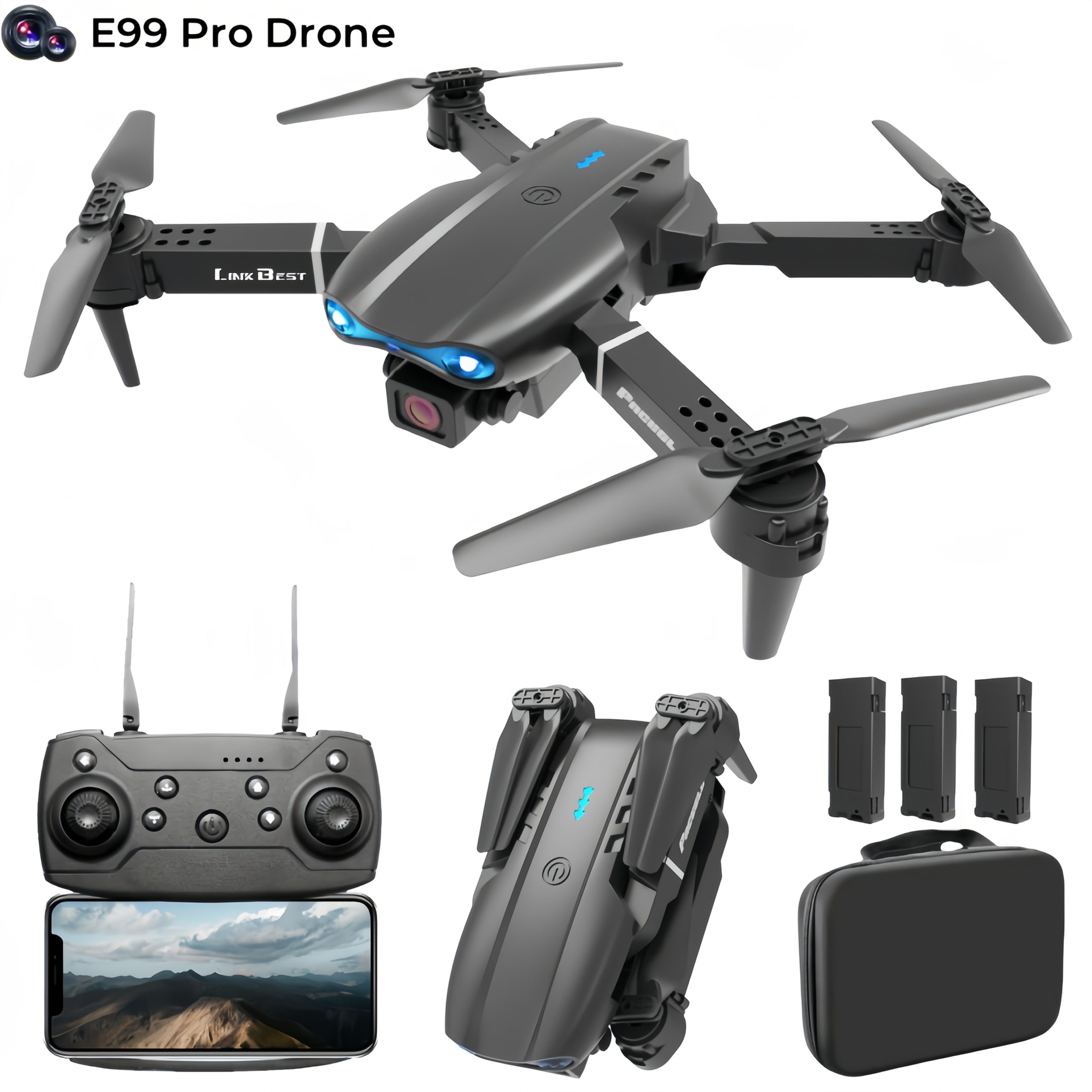 Мини дрон с камера – E99 PRO с 360° обръщане и стабилизация - Image 2