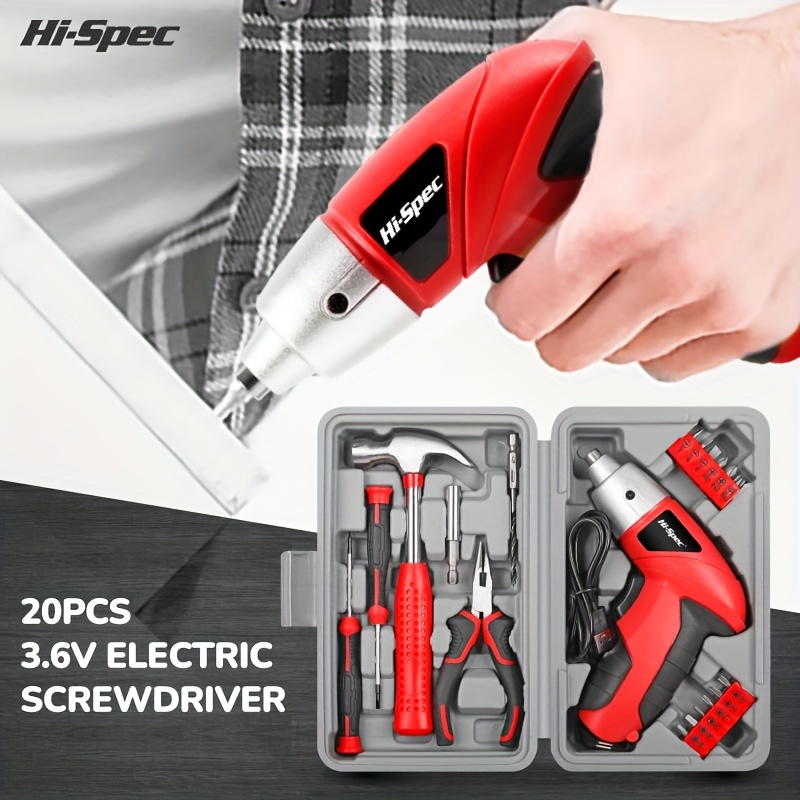 Hi-Spec Червен 3.6V Комплект Електрически Инструменти, Компактен Кутия с Инструменти, Инструменти за Домашен Ремонт, Многофункционален Електрически Комплект Инструменти за Домакинство, USB Зареждаща се Литиева Батерия, Ръчен Преносим Комплект Инструменти с Ниска Мощност за Различни Домашни Сценарии - Image 12