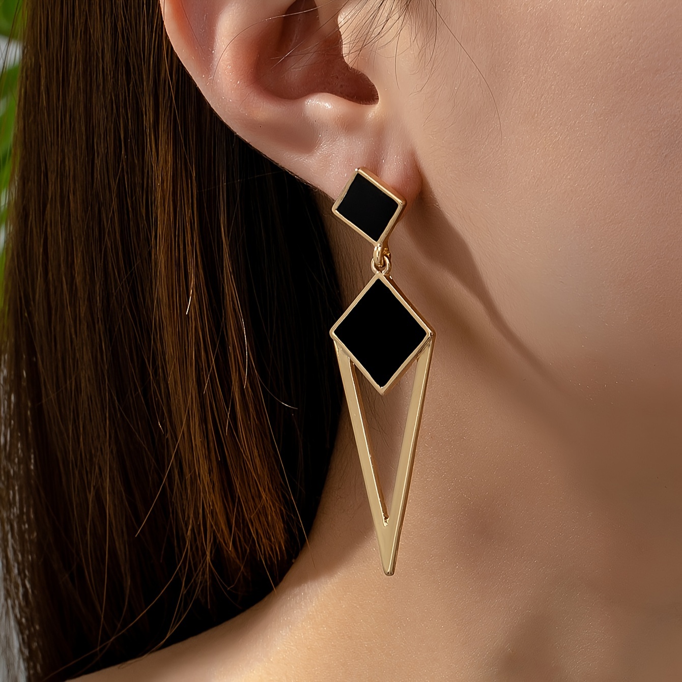 Модерни дамски обеци с диамантена форма – 18K златно покритие - Image 5