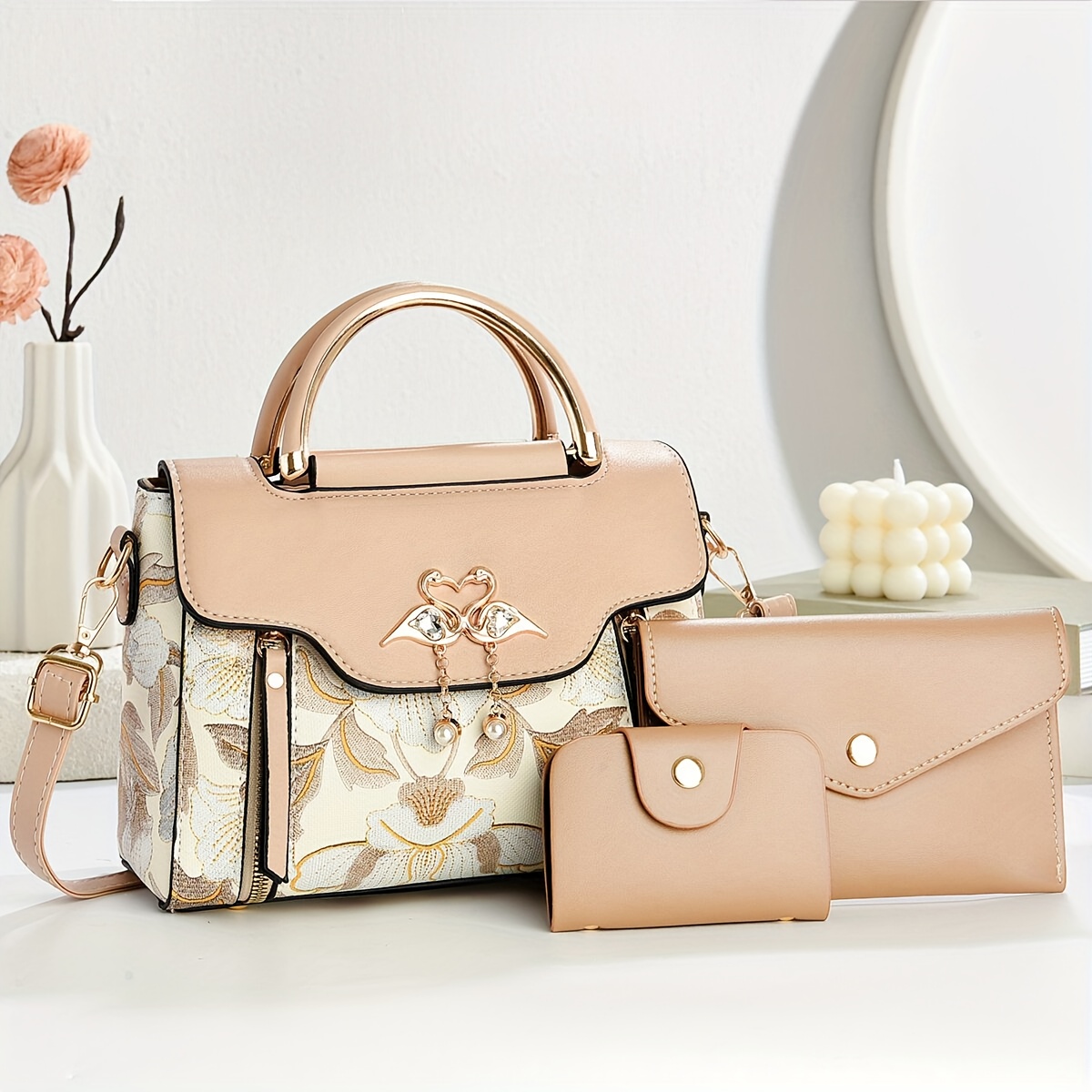 Комплект дамски чанти 3 части – раменна, ръчна и crossbody чанта - Image 17