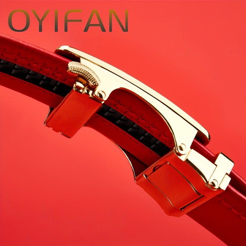 Модерен мъжки колан от телешка кожа – червен бизнес и ежедневен стил Oyifan - Image 10