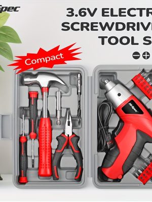 Hi-Spec Червен 3.6V Комплект Електрически Инструменти, Компактен Кутия с Инструменти, Инструменти за Домашен Ремонт, Многофункционален Електрически Комплект Инструменти за Домакинство, USB Зареждаща се Литиева Батерия, Ръчен Преносим Комплект Инструменти с Ниска Мощност за Различни Домашни Сценарии