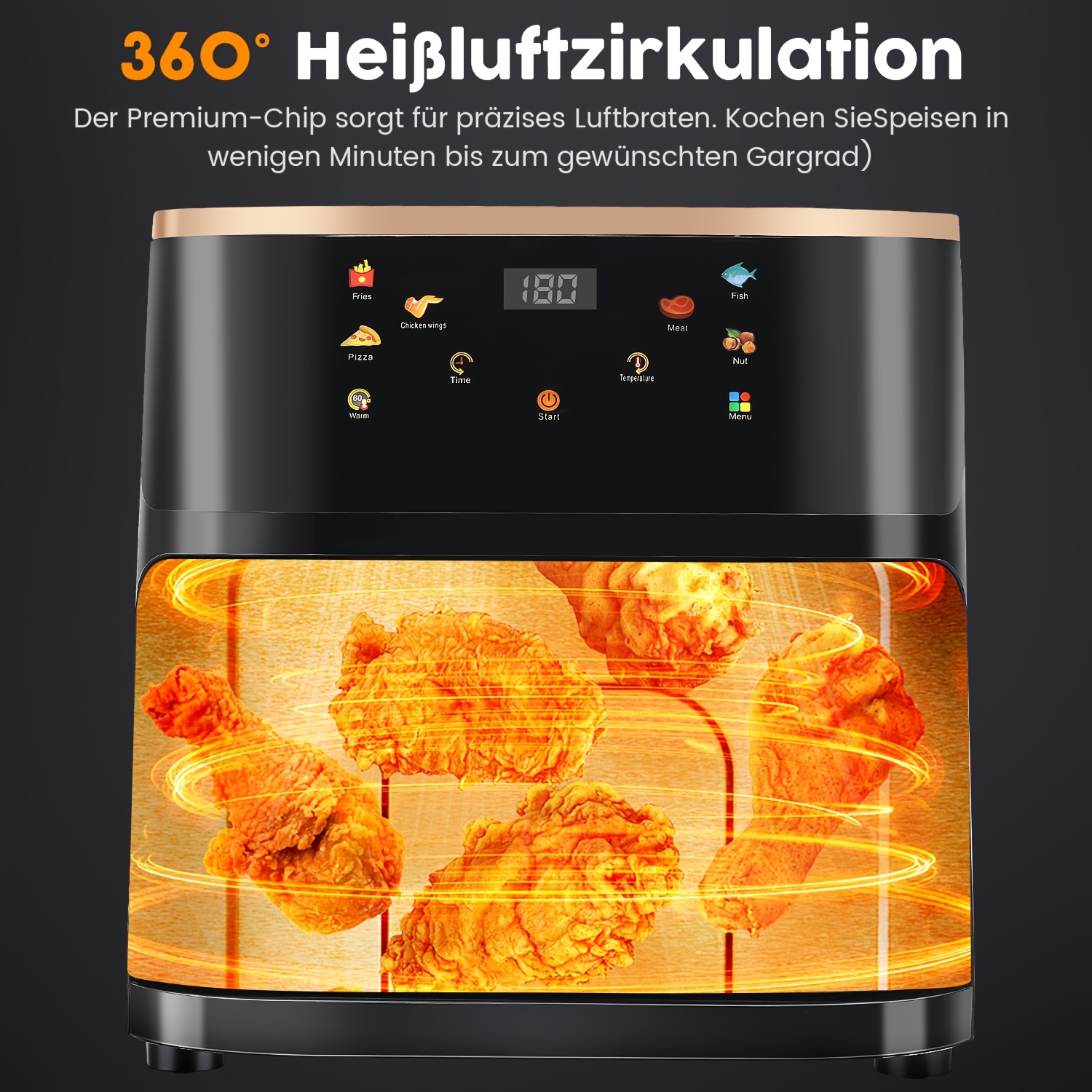 Модерен Air Fryer 9L Kehot - 1400W, Сензорен Панел, Антипригарно Покритие и 6 Програми