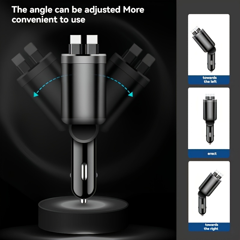 120W Бързо Автомобилно Зарядно – 2x USB Type-C, Сгъваем Кабел, Компактно - Image 8