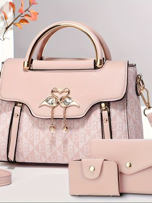 Комплект дамски чанти 3 части – раменна, ръчна и crossbody чанта
