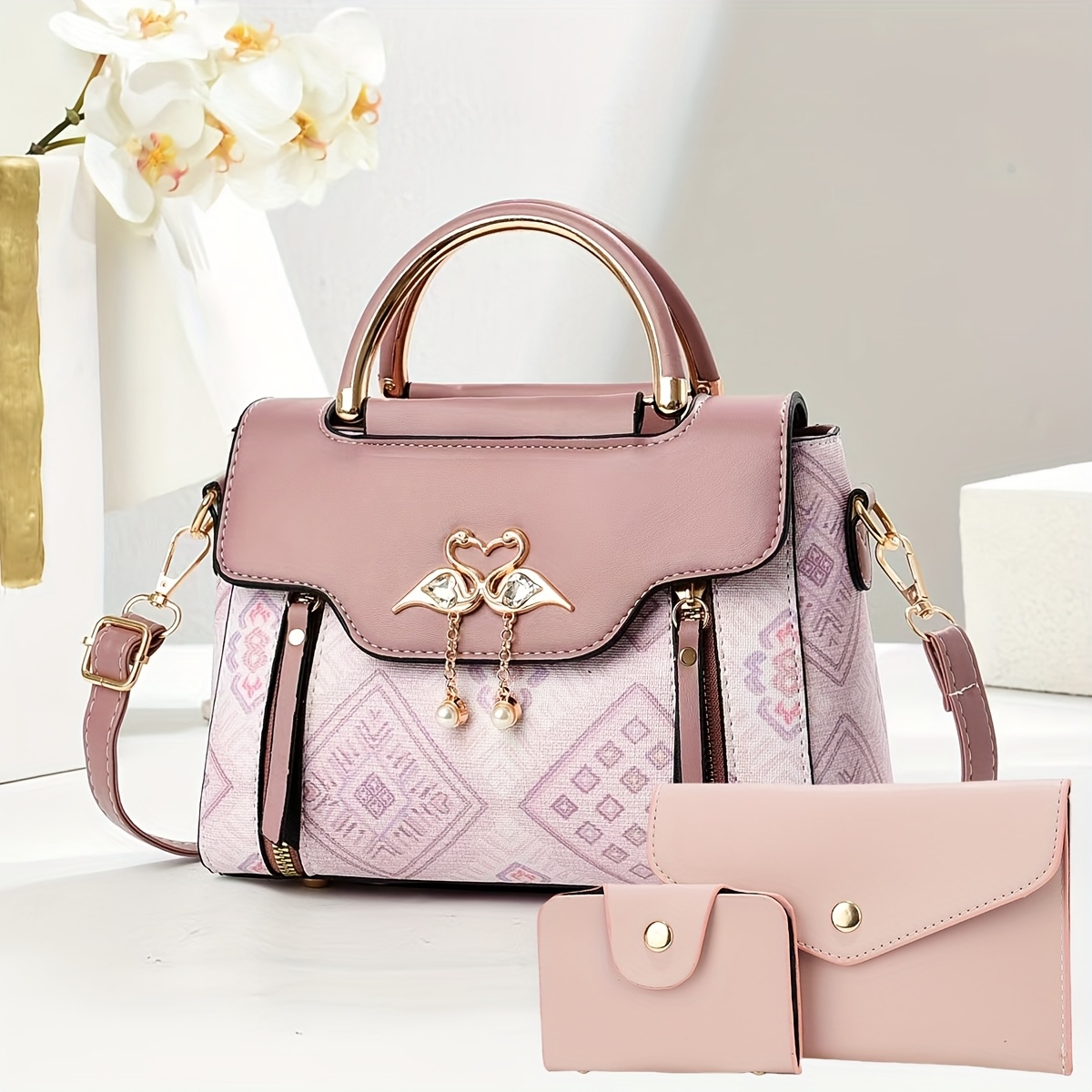 Комплект дамски чанти 3 части – раменна, ръчна и crossbody чанта - Image 38
