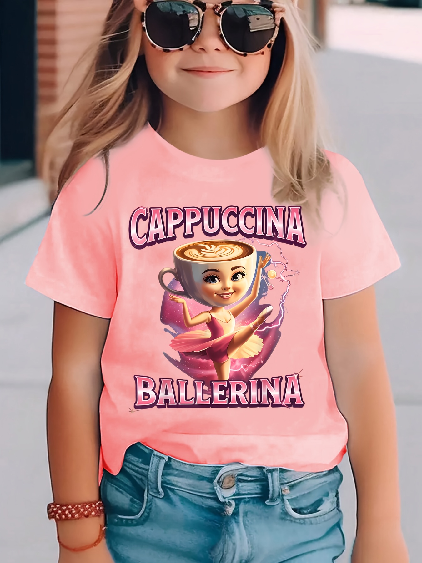 Момичешка тениска CAPPUCCINA BALLERINA – анимационен принт, къс ръкав, летен стил - Image 4