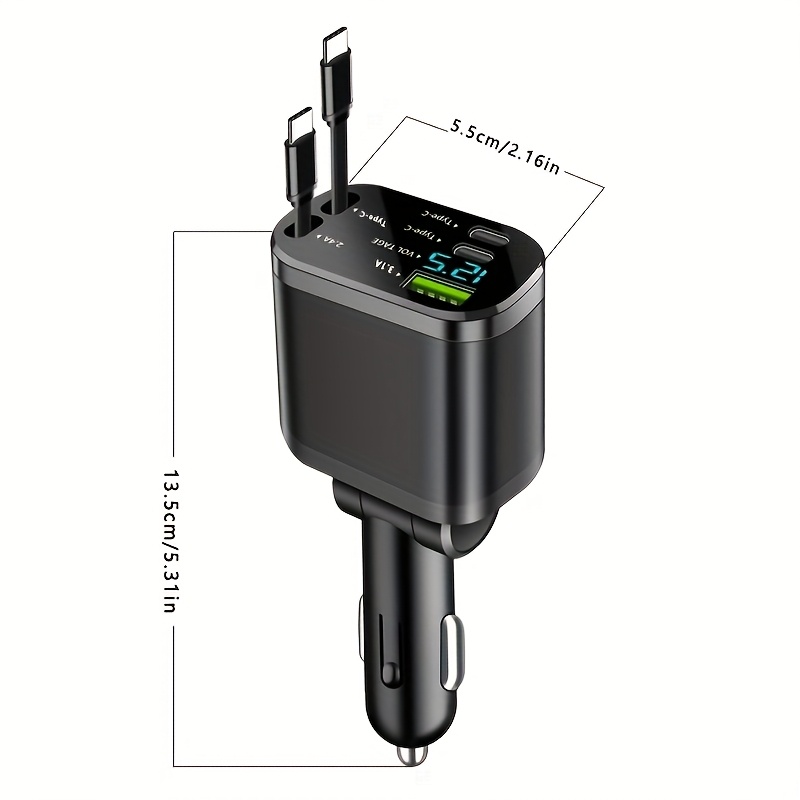 120W Бързо Автомобилно Зарядно – 2x USB Type-C, Сгъваем Кабел, Компактно - Image 2
