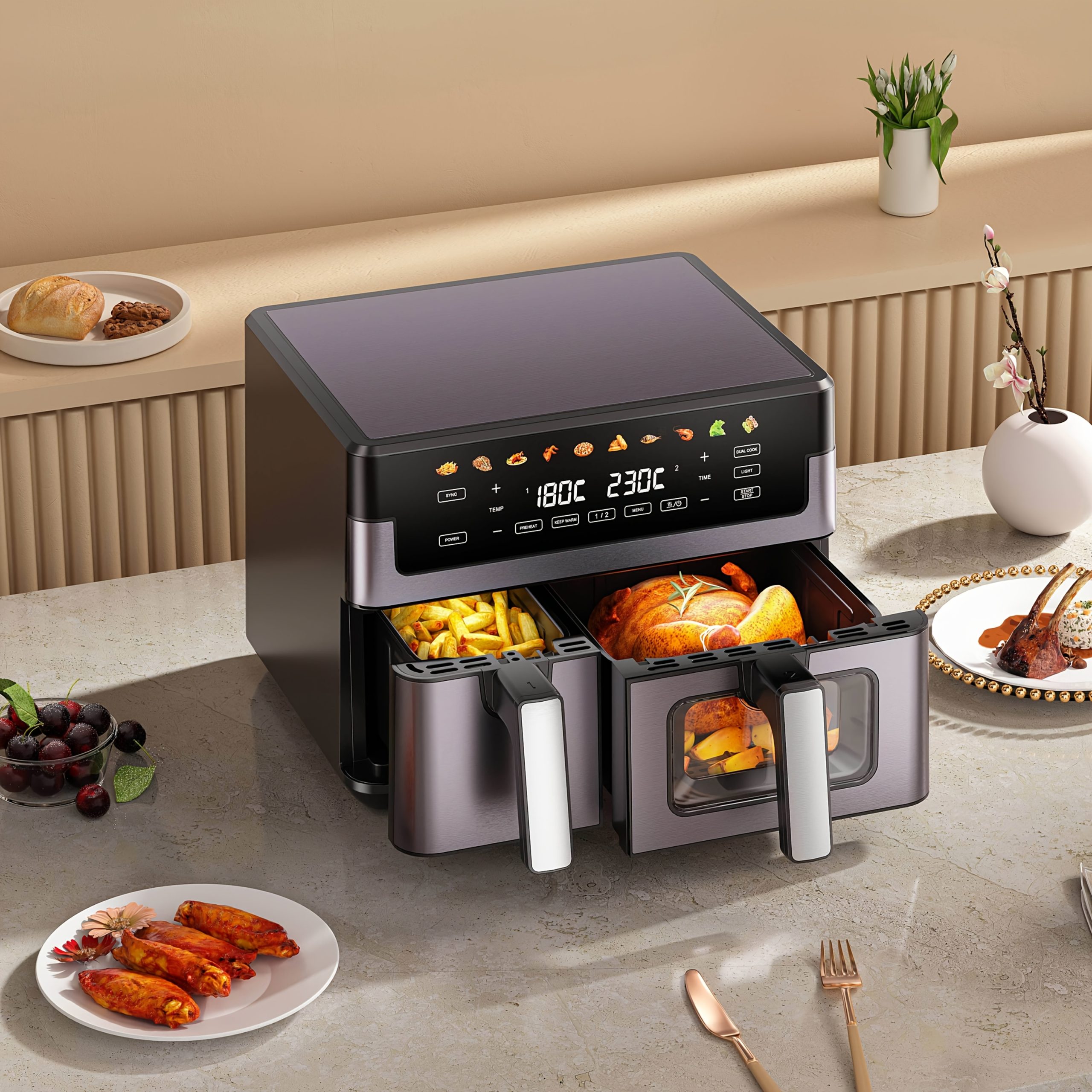 Air fryer 10/11L - фритюрник с двойни кошници и дигитален тъчскрийн - Image 3