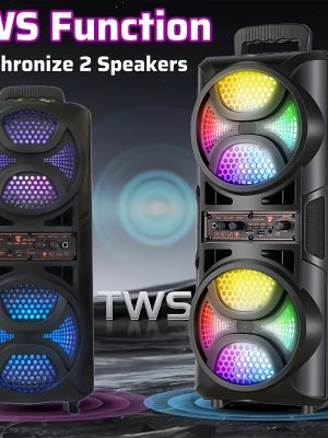 Безжичен парти говорител със скален дизайн – LED ефекти, микрофон, USB/TF/FM, за барбекю, Хелоуин и домашни събирания