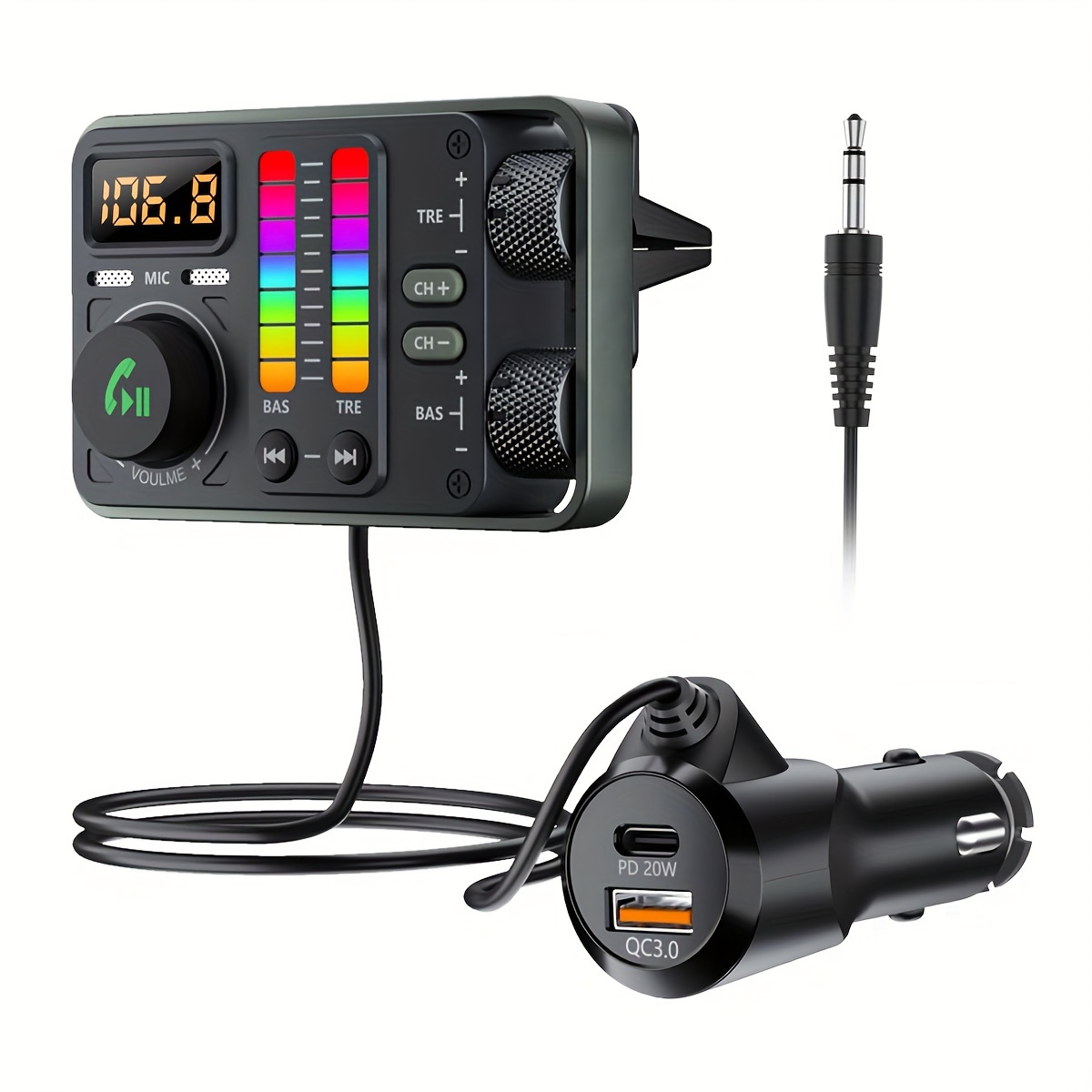 Безжичен FM предавател за кола, Bluetooth, AUX, MP3 плейър, PD 20W QC3.0 бързо зареждане - Image 2