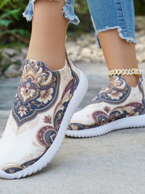 Дамски обувки в ретро етно стил – Леки, slip-on, мека подметка, дишащ flyweave