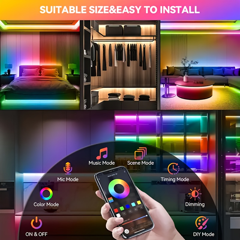 RGB LED лента с USB захранване – управление чрез приложение, музикална синхронизация и таймер - Image 9