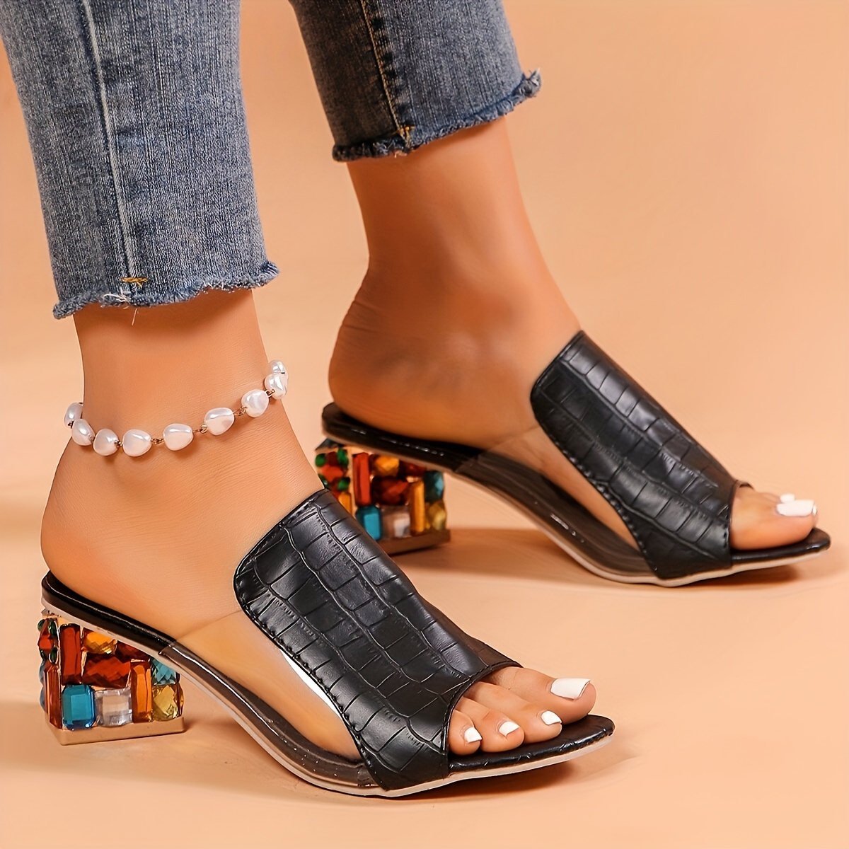 Модни дамски сандали slip-on – висок ток и стилна PU кожа - Image 8