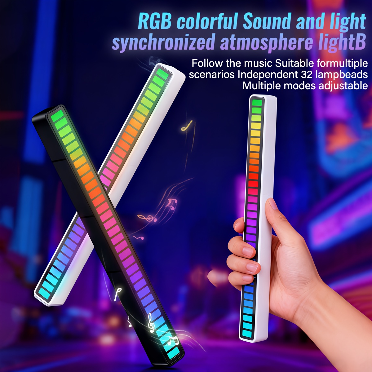 Комплект 2 RGB звук‑реактивни LED светлини HOTU – USB зареждане, идеални за гейминг и парти атмосфера - Image 4