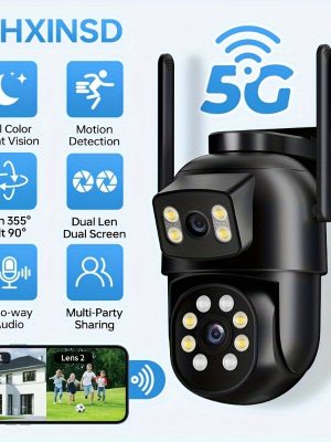 Външна Wi-Fi Камера с Двойни Обективи – 2.4G/5G, PTZ, 355° Панорама, AI Проследяване