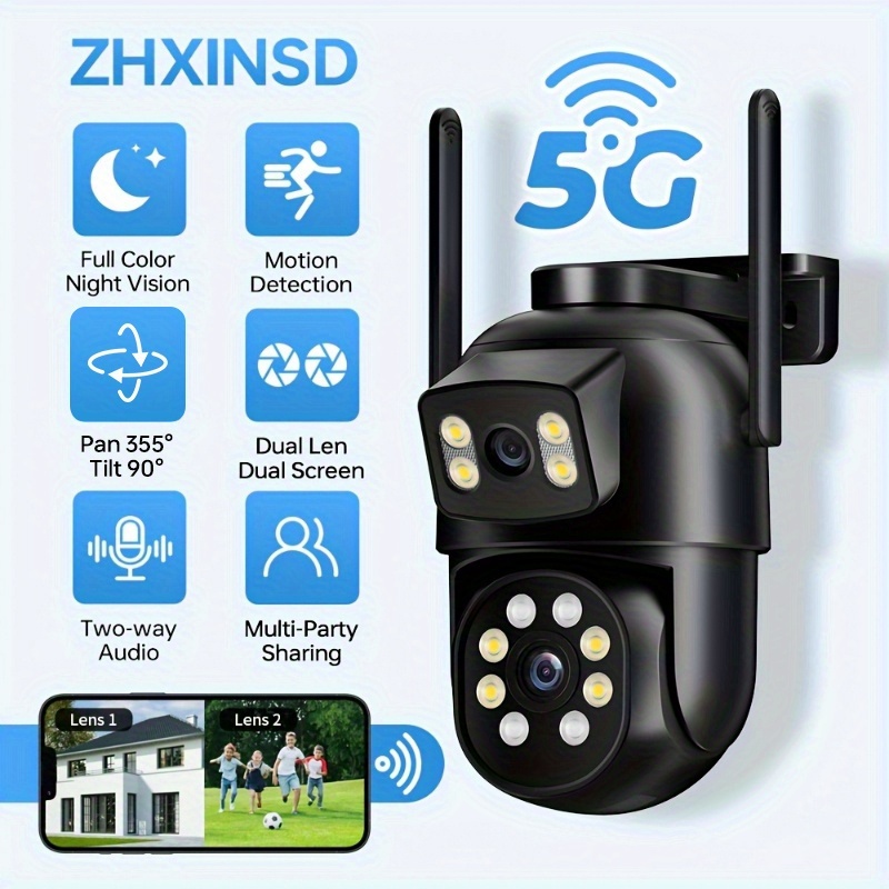 Външна Wi-Fi Камера с Двойни Обективи - 2.4G/5G, PTZ, 355° Панорама, AI Проследяване