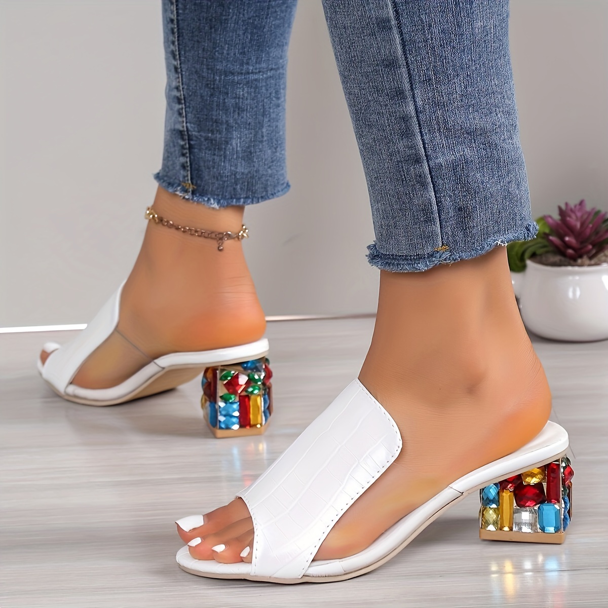 Модни дамски сандали slip-on – висок ток и стилна PU кожа - Image 6